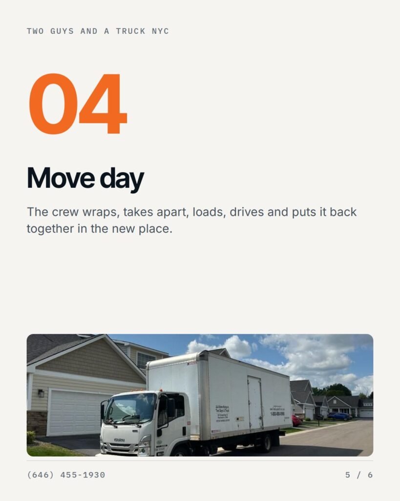Step 4: moving day: wrap, take apart, load, drive and set up